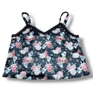 Hot Topic Top Size Medium Neck Crop Cami Camisole Tank Top Skulls Roses New NWOT